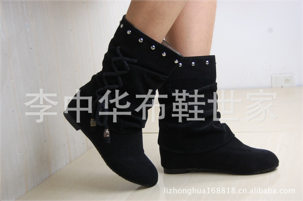 秋冬季<em>女鞋</em>休闲<em>宽口</em>后交叉绑带磨砂皮圆头平底