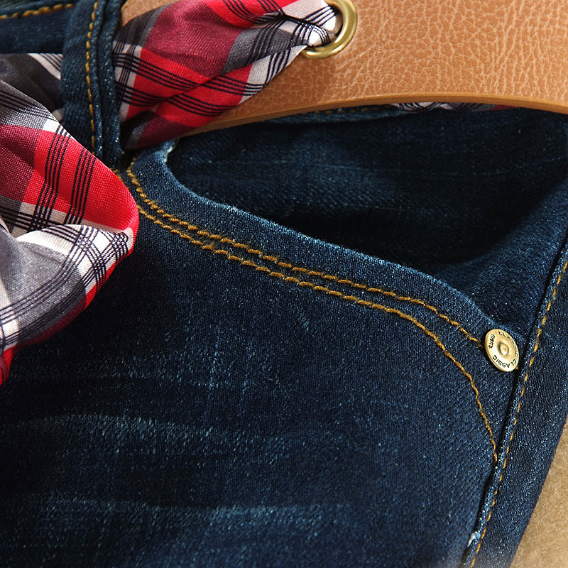 批发秋装<em>少女装外贸</em>正品格子腰带小脚休闲牛仔