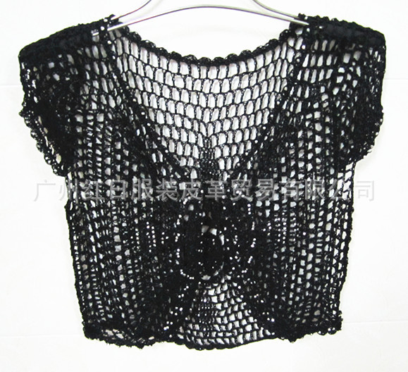 厂家日韩女装短袖<em>开衫冰丝</em> 闪钻 手钩<em>镂空</em>钩花