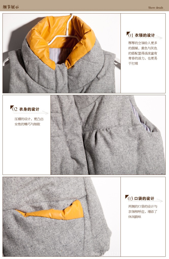 【金镠之赛雅翻领拼接<em>棉马甲</em>宽松<em>休闲女款</em>短款