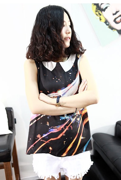 【048<em>韩版女装</em>2012<em>超好看</em> 假领子星空雪纺背