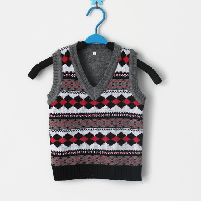【童<em>毛衣背心</em>批发 <em>儿童毛衣坎肩</em> 彩<em>格子</em>9293】