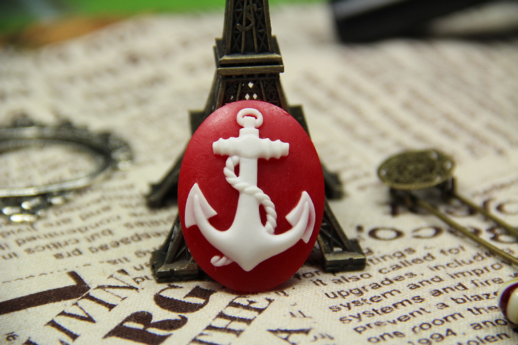 【30*40MM海盗船钩锚树脂花 椭圆双色优质树