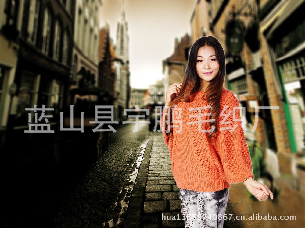 2012秋冬新款时尚<em>手织</em>宽松<em>圆领</em>蝙蝠袖女装毛