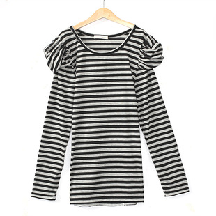 厂家服装服饰批发 2012秋季新款条纹短袖泡泡袖大码女装T恤 B07