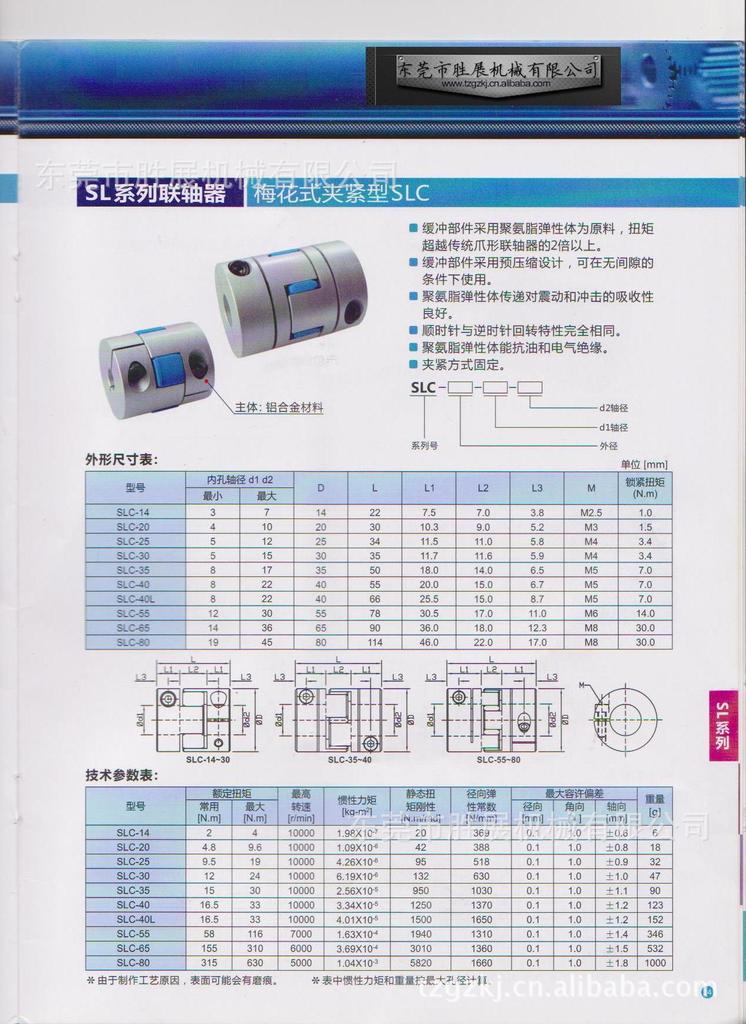 梅花型联轴器参数表格如下