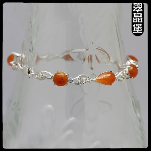 批发供应白金钻镶嵌天然红缅甸翡翠手链图片,