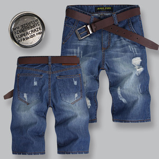 男式牛仔中裤批发水洗韩版<em>男士</em>牛仔<em>短裤</em>五分裤