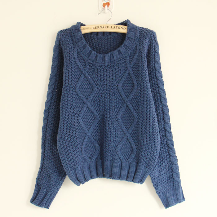 冬装新款<em>韩版</em>菱形麻花短款圆领加厚棒针<em>粗线</em>宽