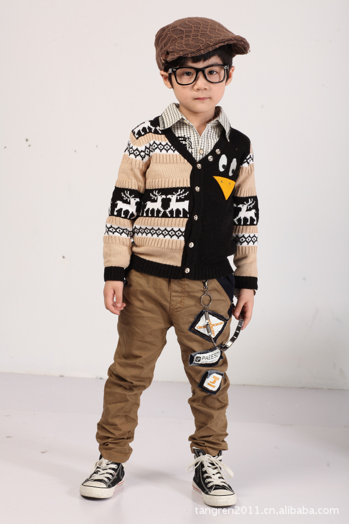 【韩版爆<em>款开衫儿童毛衣</em> 愤怒小鸟<em>条纹</em>V领男童