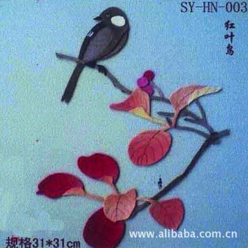 布艺画 红叶鸟 布艺贴画材料包 布艺画制作套件 布艺画加工图片,布艺