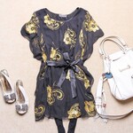 双双服装2012苏杭精品丝绸 闪片花朵系腰带桑蚕丝裙衣