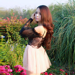 2012夏季新款 樱花草蕾丝网纱 公主吊带一字肩蓬蓬连衣裙*Z9174