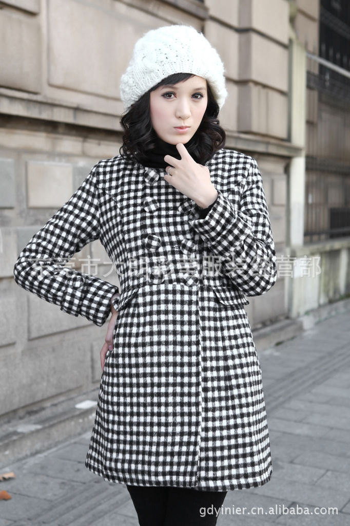 批发采购<em>女式外套</em>-毛呢<em>女式格子</em>大衣<em>外套</em>,201