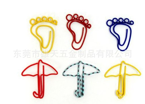 包塑线回形针 创意文具雨伞小脚丫形状回形针，礼品赠品文具回纹针