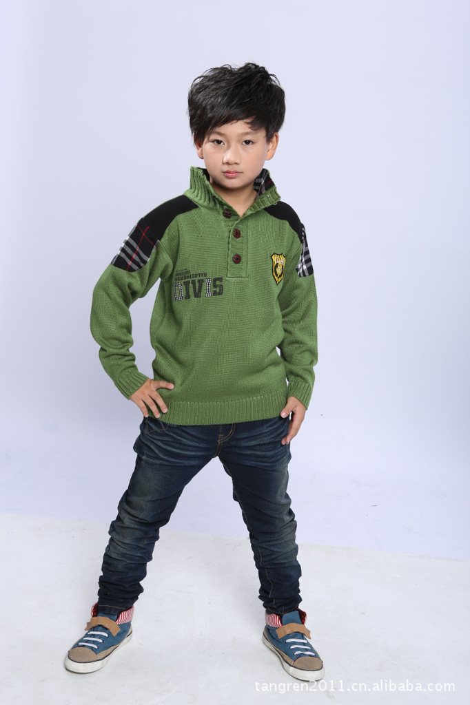 韩版新款<em>儿童毛衣</em> 秋冬季<em>男童黑</em>肩钮扣领针织