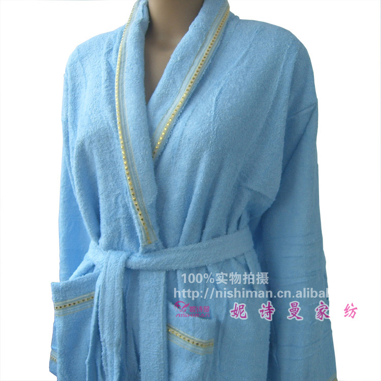 【带拖鞋 金边 <em>纯棉</em> <em>毛巾</em>面料 男 女 浴衣 <em>浴袍</em> 毛