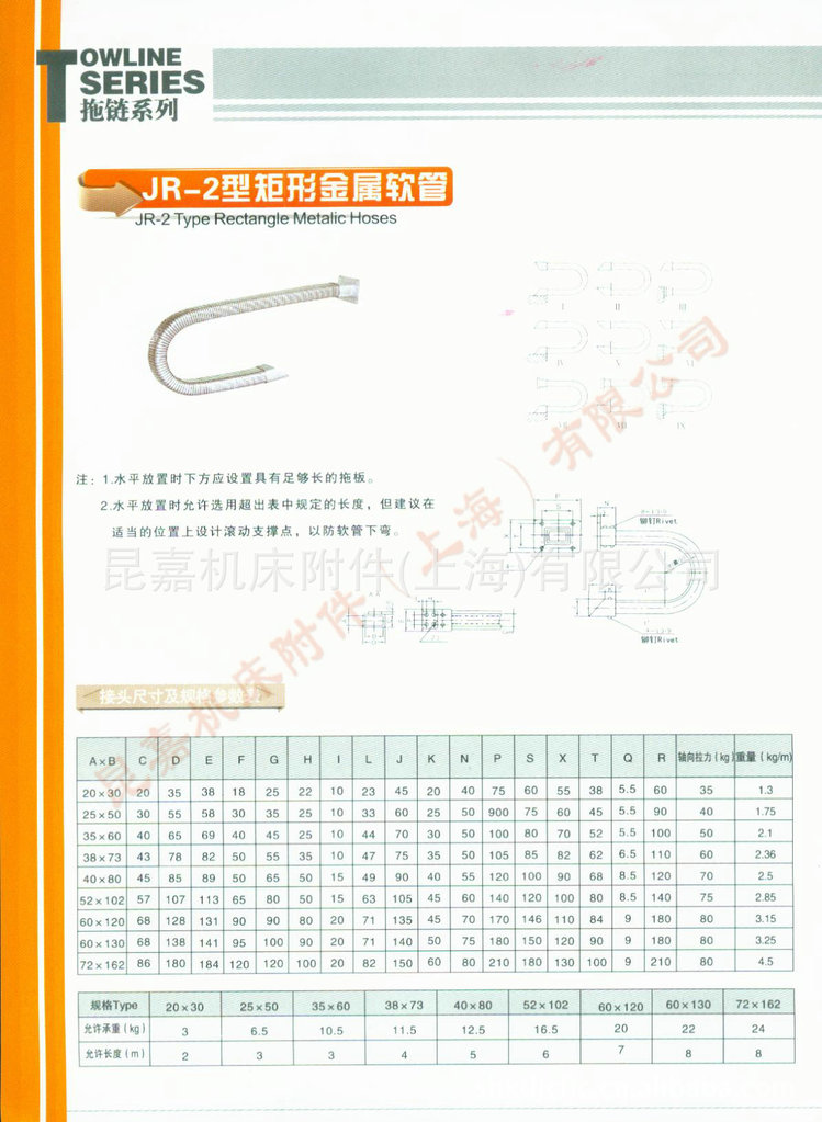 生产金属拖链 JR-2型20*30矩形金属软管 25*50矩形管