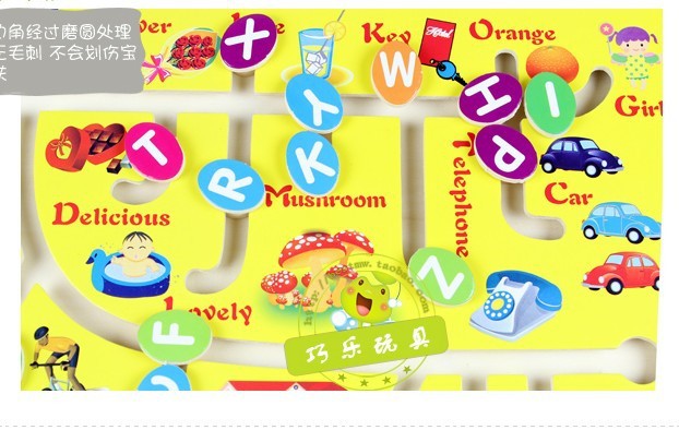 巧乐木制玩具 数字英文字母找位 宝宝学字母英
