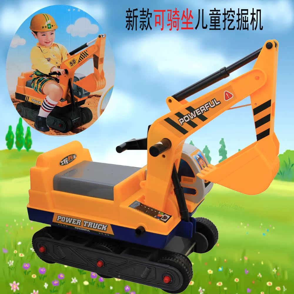 新款仿真可骑坐儿童玩具挖掘机工程车挖土机童车厂家直销批发