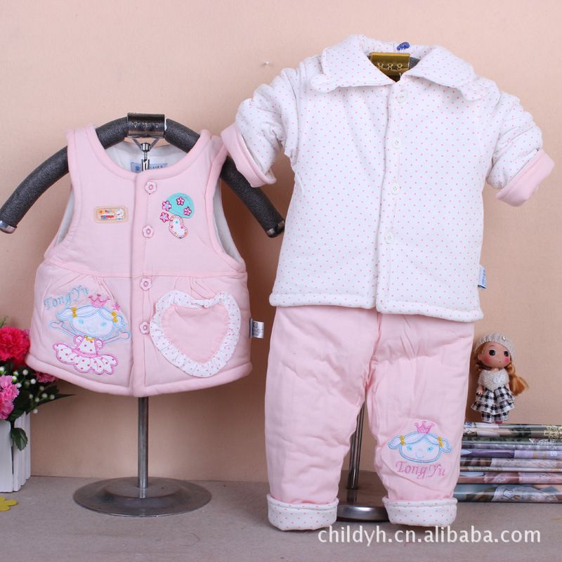 新款童棉衣 冬装棉服套装 童雨<em>小女孩</em>棉衣<em>三件</em>