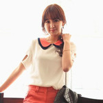 2012夏季新款 甜美撞色层层翻领 时尚镂空短袖百搭衬衣*3994