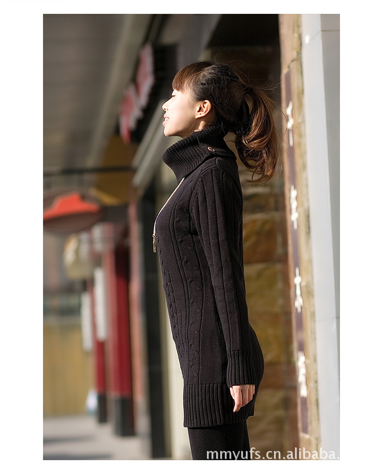 日系冬日简洁高领<em>淑女长装</em>百搭纯色毛衣图片,