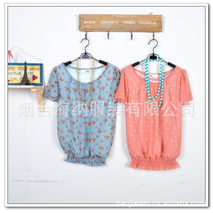 E2-3883 出口韩国 优质雪纺衫 甜美碎花 收腰