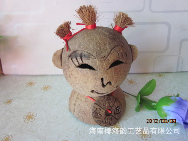 海南特色椰雕工艺品椰壳可爱型女孩/三毛椰娃/厂家直销
