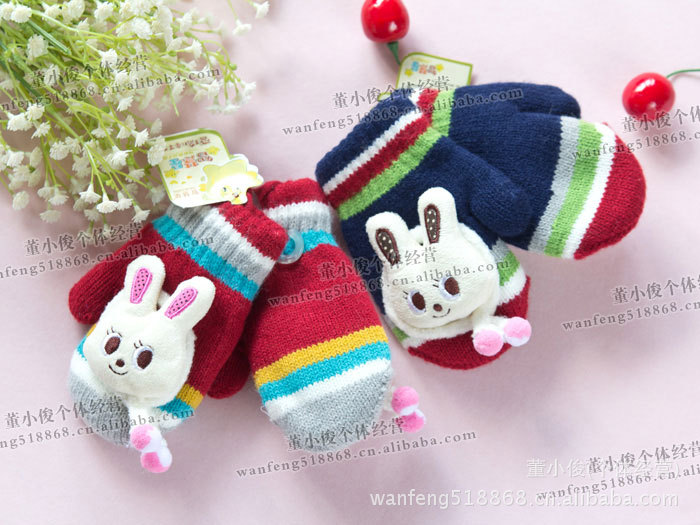 批发供应冬天保暖儿童手套 可爱动物图案手套