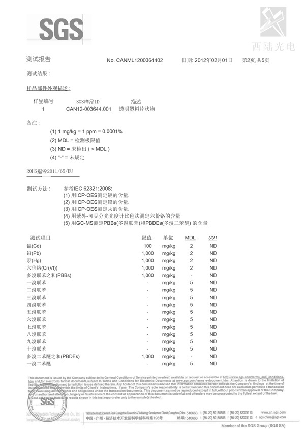 ROHS-光银类SGS测试报告2