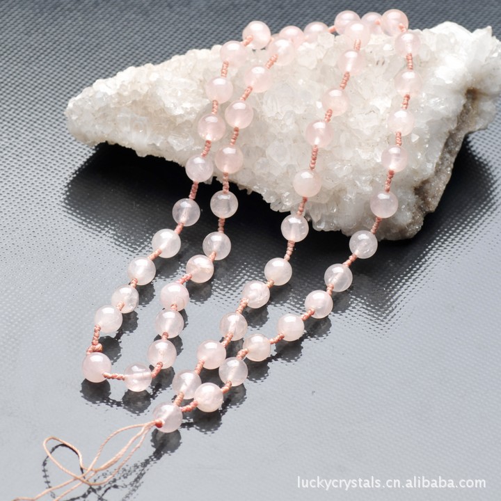 正品巴西纯天然粉晶圆珠手编<em>毛衣链</em>215024图