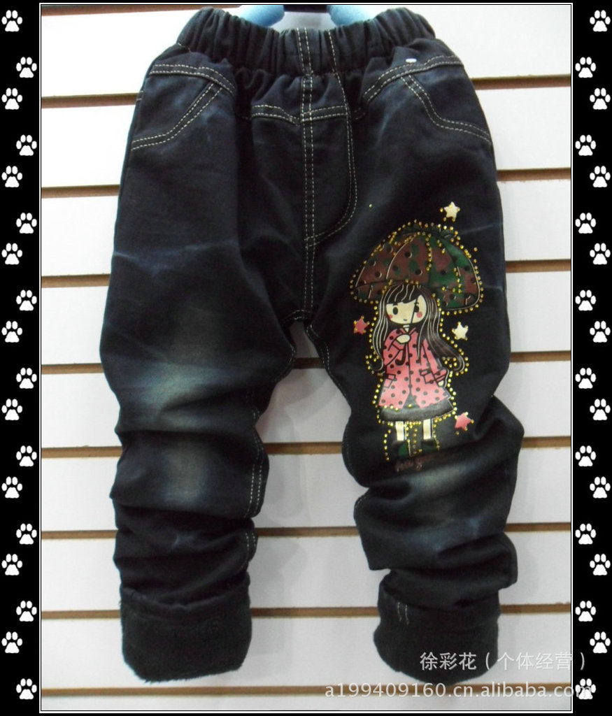 【冬款儿童弹力牛仔<em>棉裤</em>,女中童小<em>美女</em>印花儿