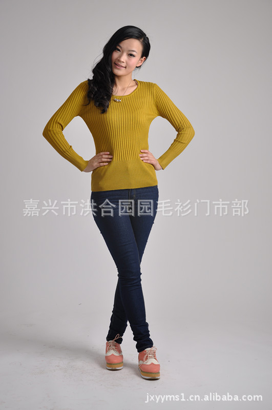 2012新款春装韩版中长款低领打底衫修身针织