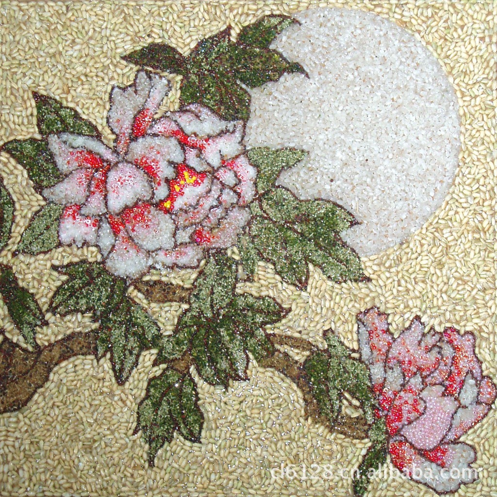 粮食画五谷画 粮艺谷艺豆塑画米画 花好月圆 40×40编号1097