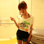 2012夏季热销 潮流休闲白色大圆领时尚短款T恤*Z9603