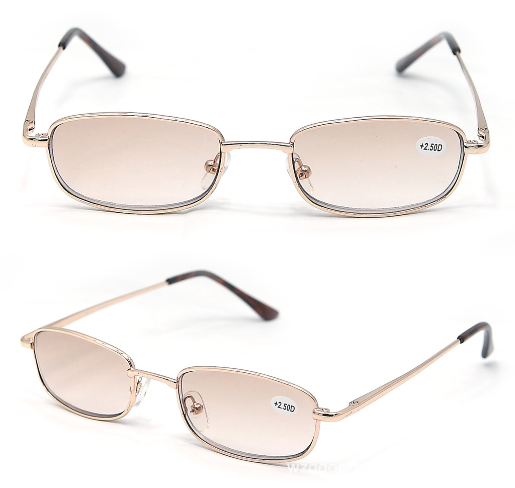 【有色镜片 金属全框 亮金 老花眼镜】