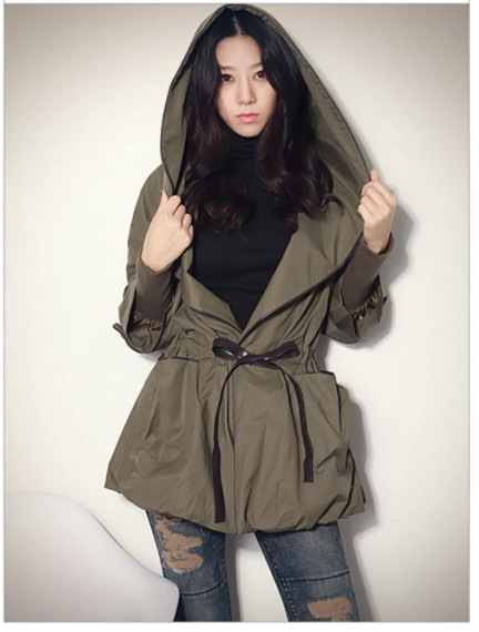 2012韩国最新款大帽子风衣女款外套