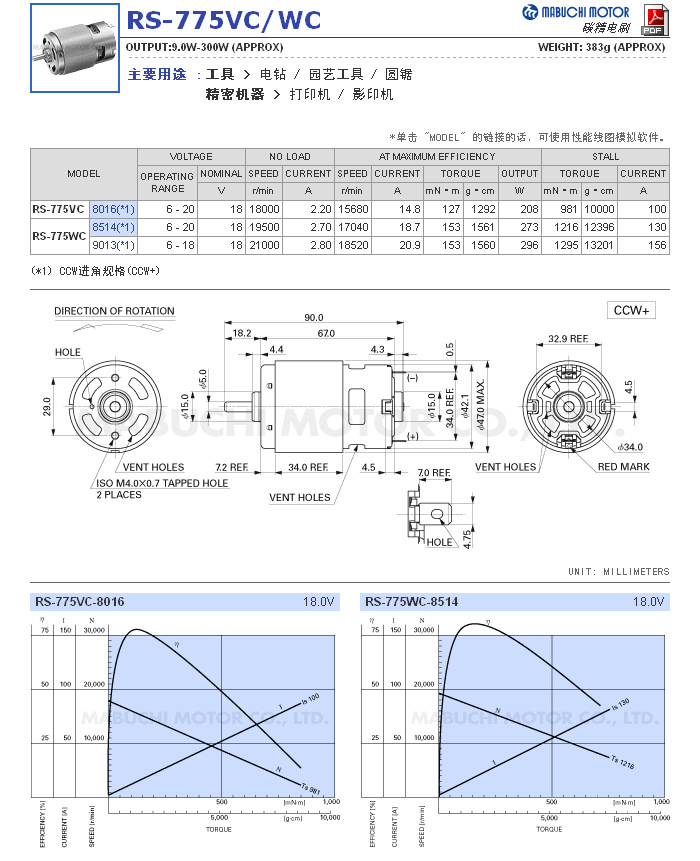 供应万宝至rs775wc微型马达(微电机)