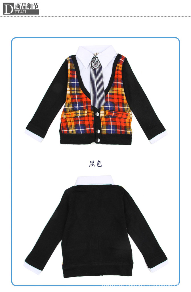 儿童<em>衬衫男童</em>长袖格子<em>衬衣</em>童装<em>开衫</em>假两件套 