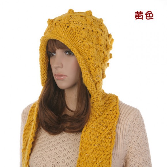 韩版最新秋冬女士针织帽 球球毛线帽 帽子连围