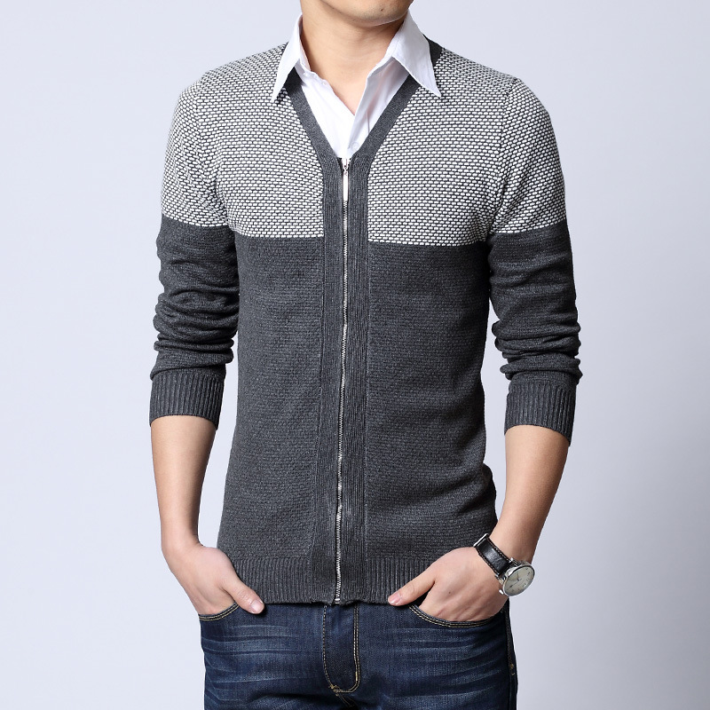 <em>春秋</em>新款男士<em>开衫</em>针织衫男韩版修身潮男<em>拼色针</em>