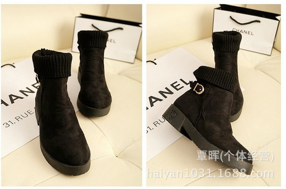 单靴、棉靴-<em>韩版时尚女鞋批发</em> 内增高毛线口绒