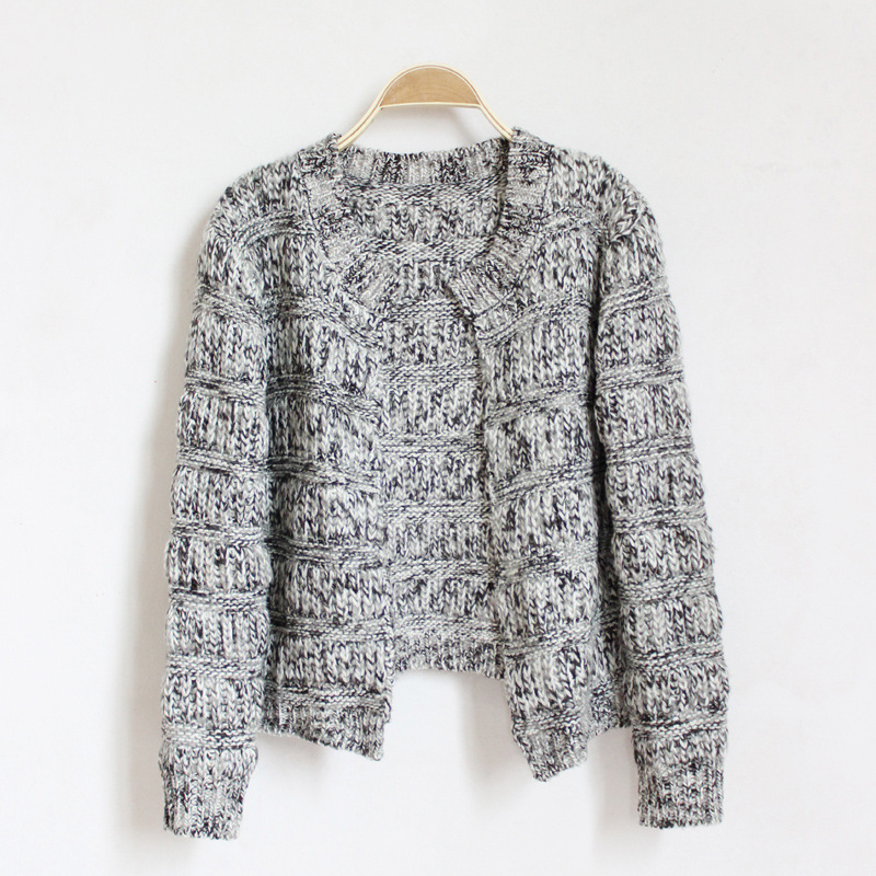 秋冬新款 欧美时尚花色粗针织<em>毛线开衫</em>毛衣外