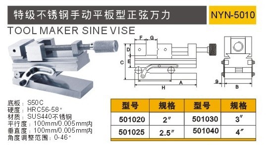 耐用精机不锈钢手动平板型正弦万力 磨床角度正弦批士 正弦平口钳