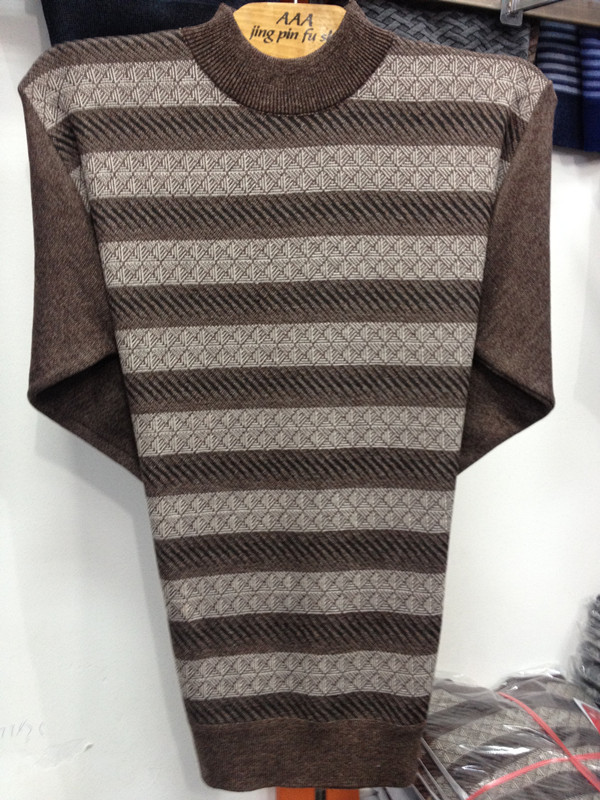 【中老年秋冬新款横条长袖半高领羊毛衫男式毛