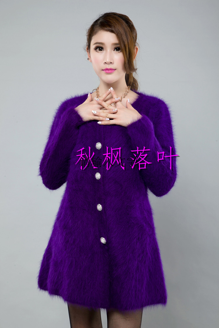 欧美范<em>加厚</em>长毛貂绒开衫<em>女款</em>中<em>长款</em>女士<em>毛衣</em>外