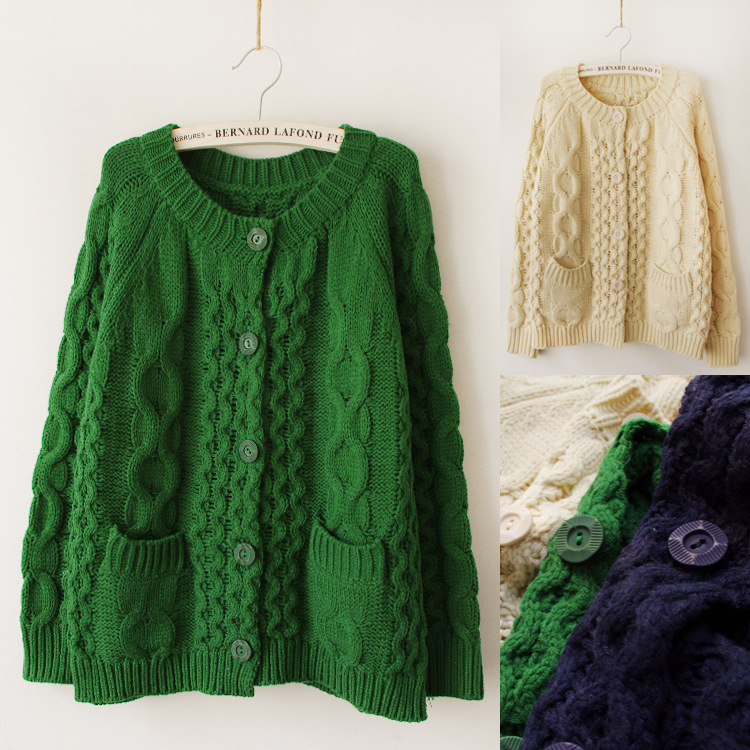 韩版复古经典粗棒针立体<em>编织</em>麻花 圆领针织毛