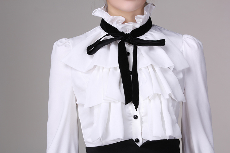 批发采购女式衬衫-2013春装新款白色荷叶边蝴