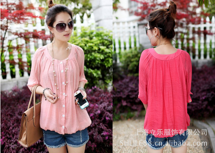 【亚麻<em>衬衫</em>棉麻<em>开衫</em>娃娃衫蝙蝠<em>短袖衬衫</em>大码女